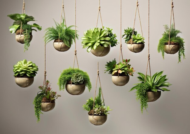 Une collection de belles plantes suspendues dans divers