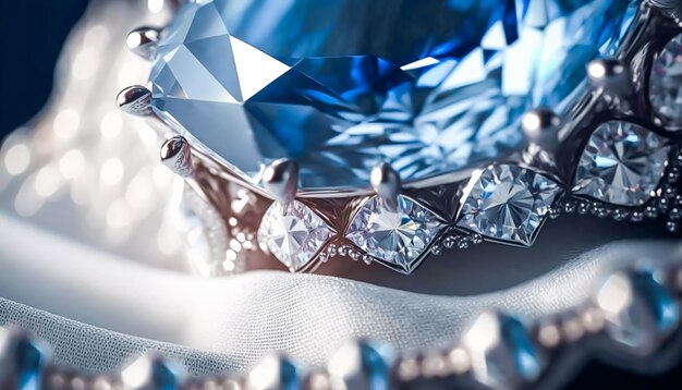 Collection de bijoux en diamants bleus et diamants blancs, chef-d'œuvre de luxe, pierres précieuses en saphir exclusives et exquis premier bijoutier sur mesure, saphirs taillés sur mesure Generative Ai