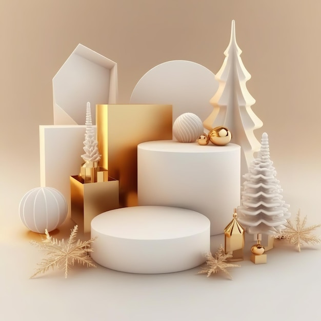 Une collection de boîtes blanches et de décorations de noël sont disposées dans un modèle 3d.
