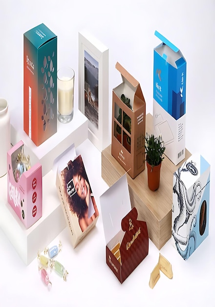 une collection de boîtes avec le mot " lait " au bas