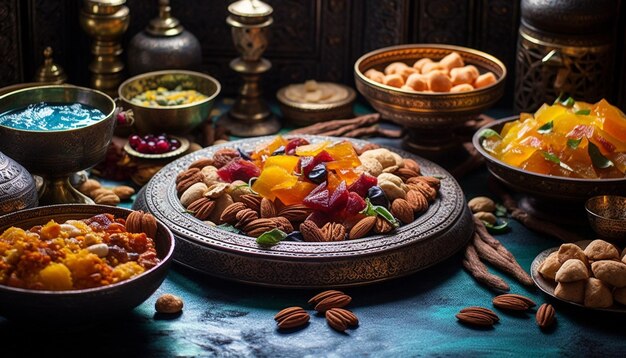 Photo une collection de bonbons sur le thème du ramadan