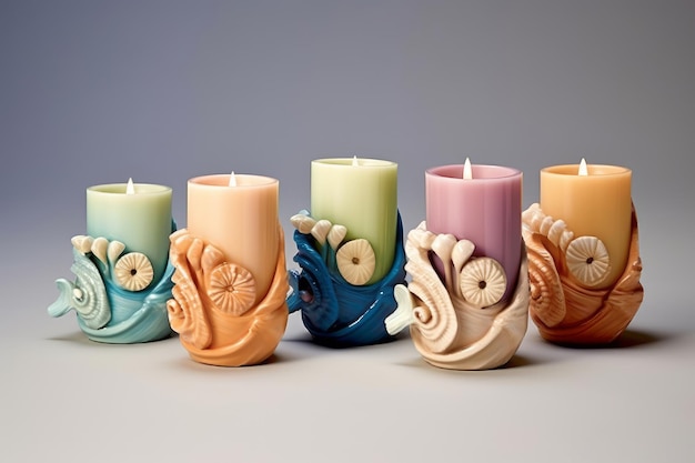 Une collection de bougies aux couleurs et motifs différents.