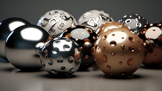 une collection de boules argentées brillantes sur fond gris.