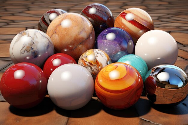 Photo une collection de boules de verre colorées de la collection des globes en verre.