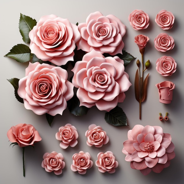 collection de bourgeons de belles roses roses