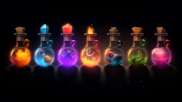 Une collection de bouteilles avec des bouteilles de différentes couleurs avec le mot feu dessus.