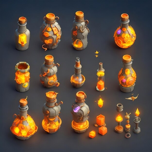 Une collection de bouteilles avec des lumières qui s'allument.