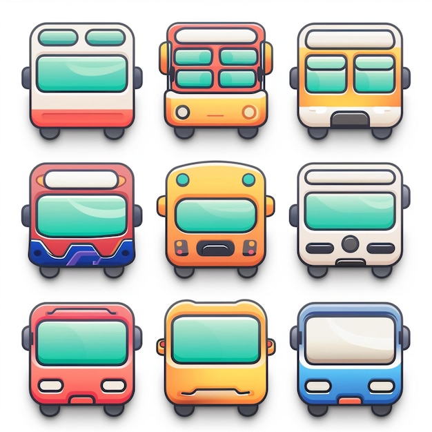 une collection de bus colorés avec différentes couleurs