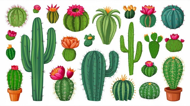 Photo une collection de cactus et de fleurs, y compris les cactus, les caktus et les fleurs