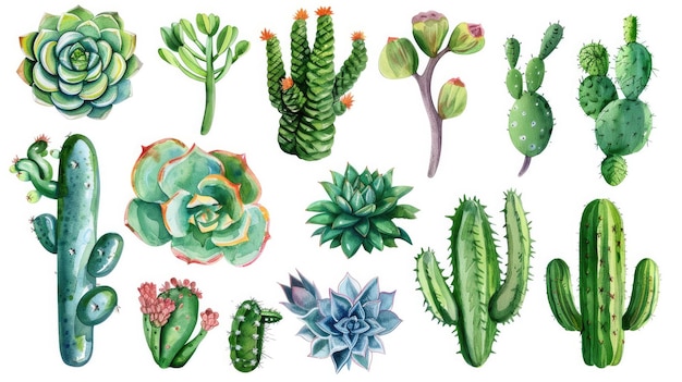 une collection de cactus et d'illustrations de caktus par personne