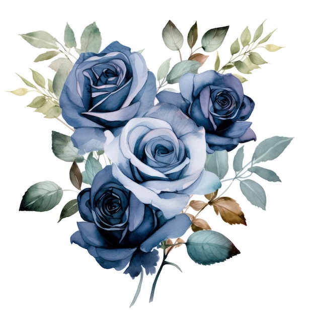 La collection captivante de roses à l'aquarelle bleue et verte