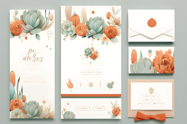 une collection de cartes avec des fleurs orange et vertes