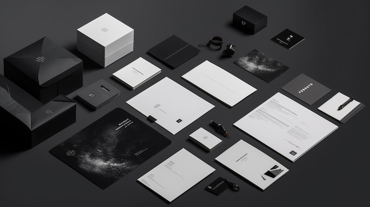 Photo une collection de cartes de visite en noir et blanc et une boîte noire avec le mot "numérique" dessus.