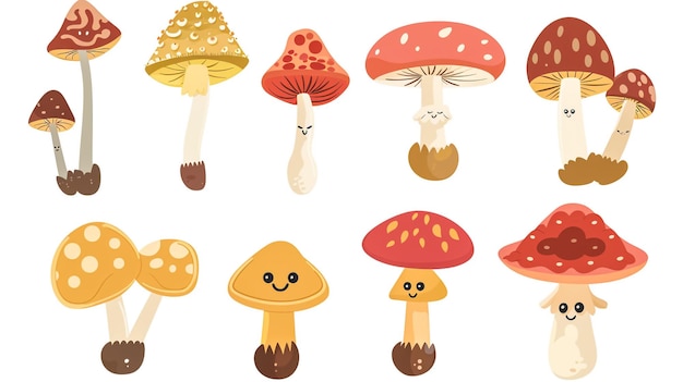 une collection de champignons avec un visage sur eux