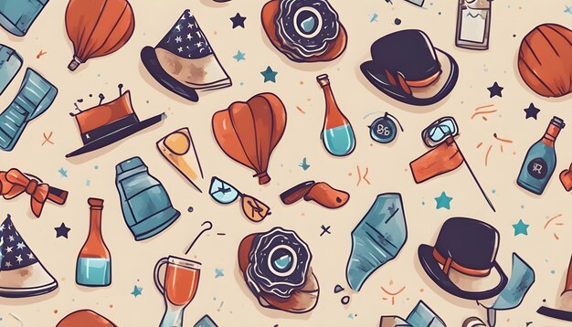 Photo une collection de chapeaux et d'accessoires, dont un qui a un chapeau dessus