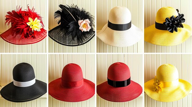 Une collection de chapeaux de différentes couleurs et dessins