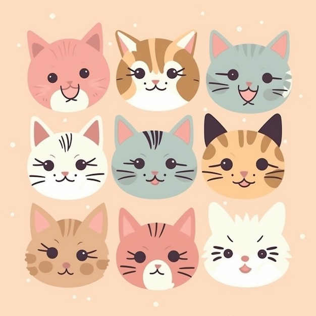 Une collection de chats aux visages de différentes couleurs.