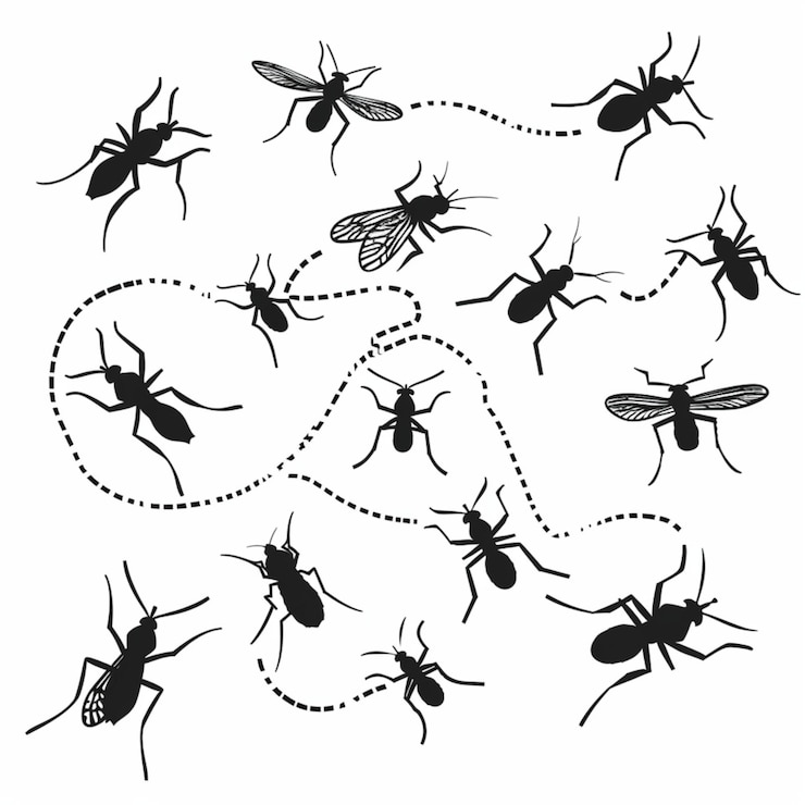 Photo une collection de coléoptères et de fourmis sont montrées en noir et blanc