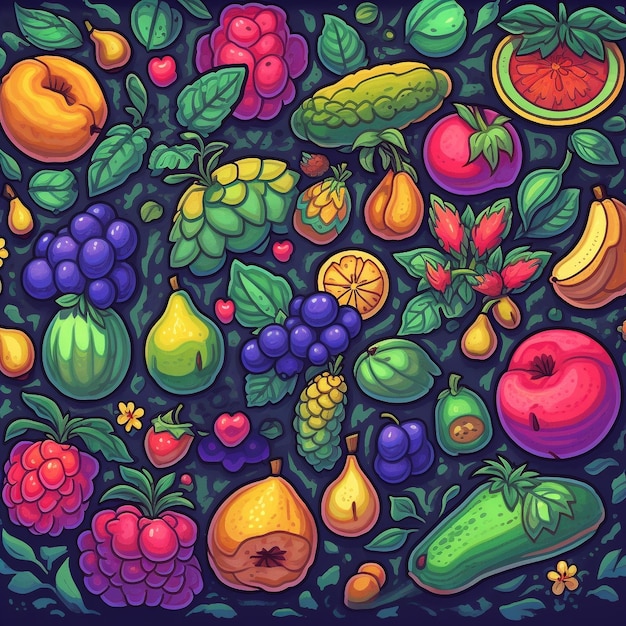 Photo une collection colorée de fruits et légumes.
