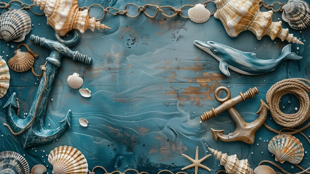 Photo une collection de coquillages de mer et des coquilles bleues et blanches