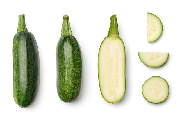 Collection de courgettes isolé sur blanc