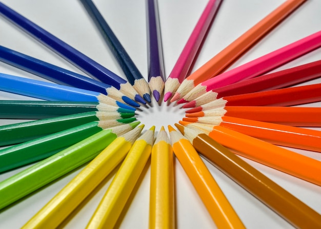 Collection de crayons de couleur sur fond blanc