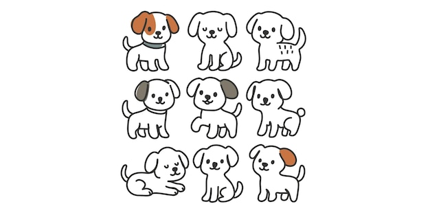 collection de croquis dessinés à la main de chiots heureux