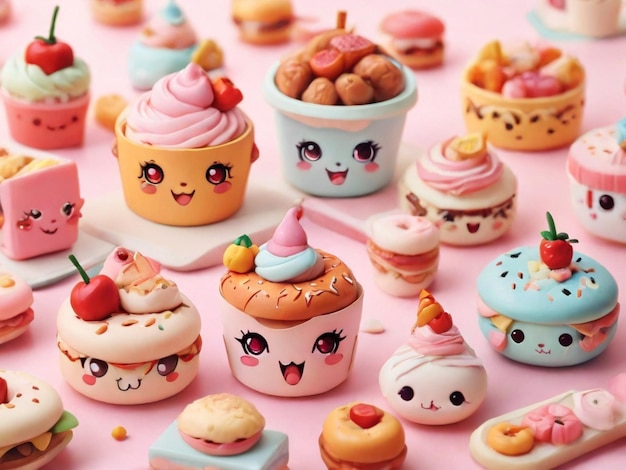 une collection de cupcakes colorés dont un avec l'un d'eux appelé hello kitty