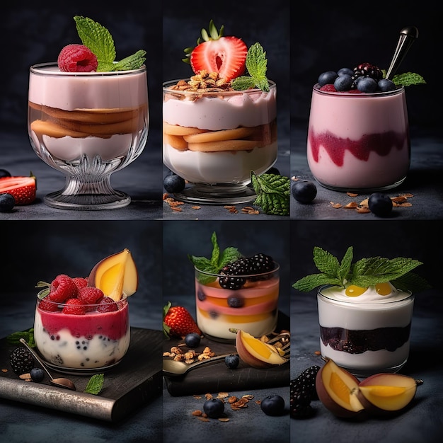 Collection de délicieux desserts Variété de desserts différents Ensemble de desserts