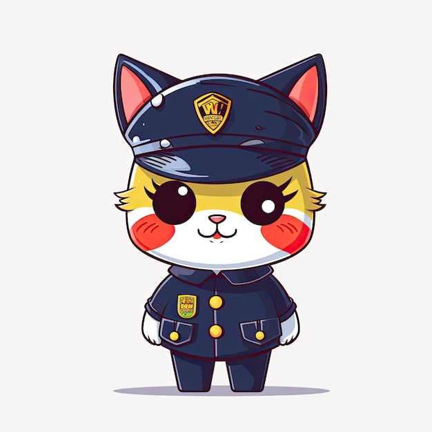 Collection de dessins animés de police de chaton Illustration de dessin animé de police de chaton mignon sur fond blanc Chatons colorés portant des costumes de police scénographie pour les pages à colorier pour enfants AI Generated