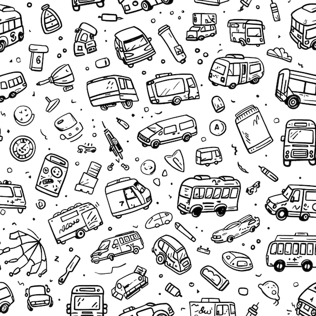 Photo une collection de dessins de bus et de voitures sur un fond blanc