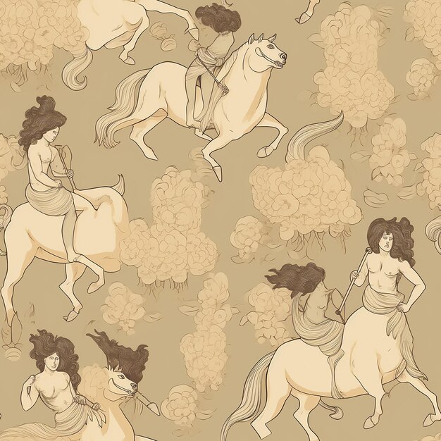 une collection de dessins de femmes et de chevaux.