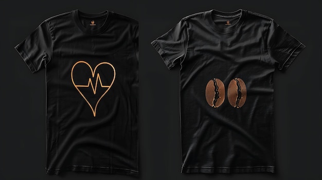 Photo une collection de deux dessins de t-shirts minimalistes le premier dessin présente un simple dessin de ligne d'un cœur avec une ligne d'ecg à l'intérieur