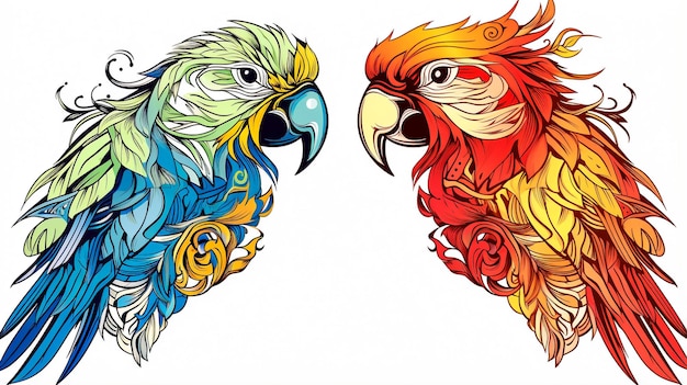 Collection de deux perroquets ara stylisés