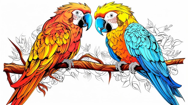 Collection de deux perroquets ara stylisés