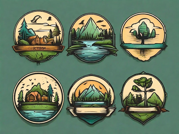 une collection de différentes illustrations d'un village de montagne