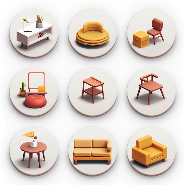 une collection de différentes images de meubles, dont une avec une chaise et une table