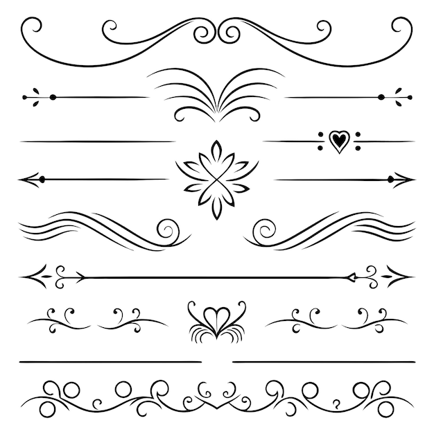 une collection de différents dessins avec diviseur et pause de page de style rétro et vintage