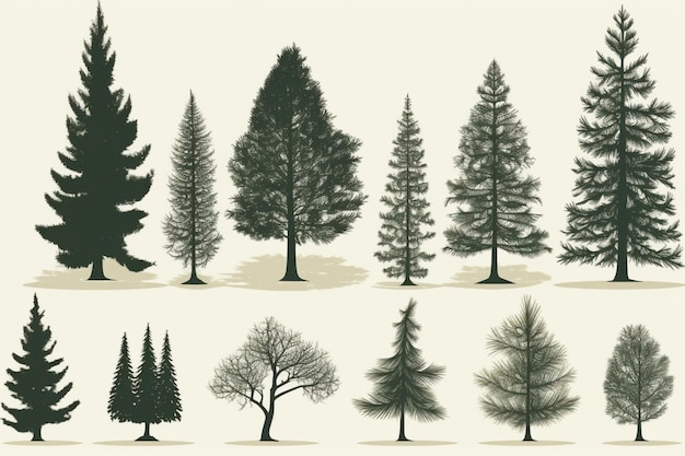 Une collection de différents types d'arbres.