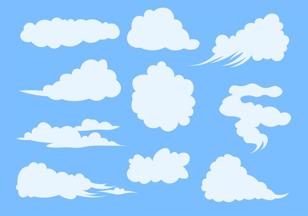 Une collection de divers nuages de différentes formes et tailles sur un fond bleu