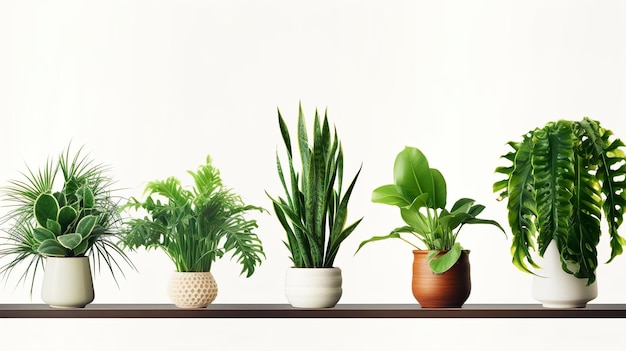 Collection de diverses plantes d'intérieur exposées en céramique