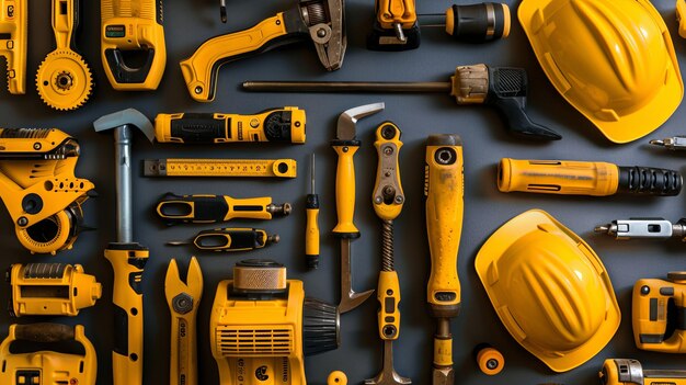 Une collection diversifiée d'outils et d'équipements de construction idéaux pour les fabricants de l'industrie de la construction des images de marteaux tournevis outils essentiels pour les projets de construction