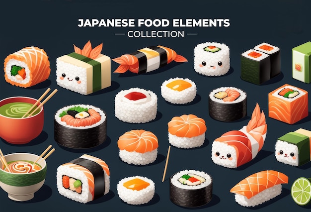 Collection d'éléments alimentaires japonais