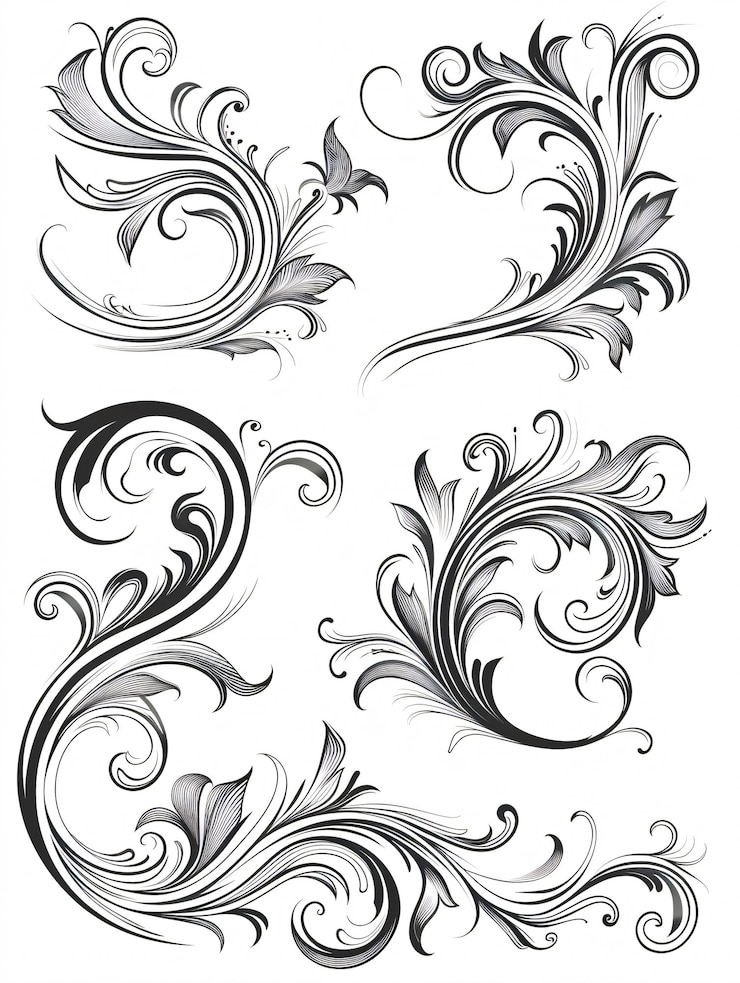 Photo collection d'éléments de décoration d'écriture ornée courbe éléments de décoration curly sophistiqués de motifs rétro de base œuvres d'art
