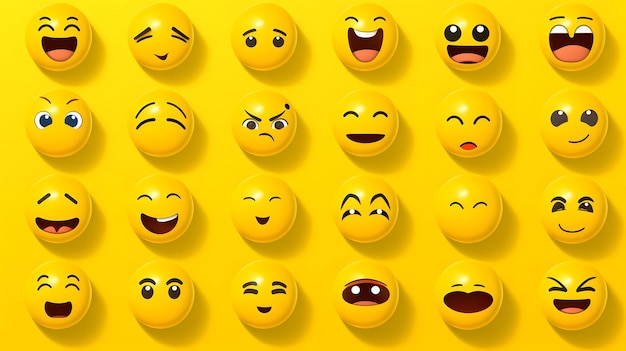 Collection Emojis Grille d'emojis vibrants et expressifs sur fond jaune