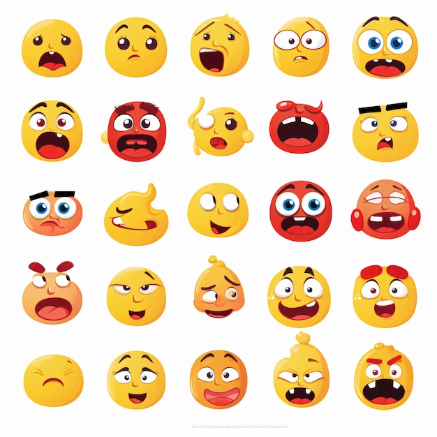 Une collection d'émoticones emoji avec des expressions faciales et des sentiments