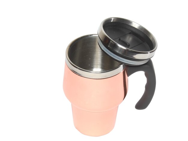 Collection (ensemble) de tasse à café thermo-protection-thermos (voyage en acier) isolée sur blanc