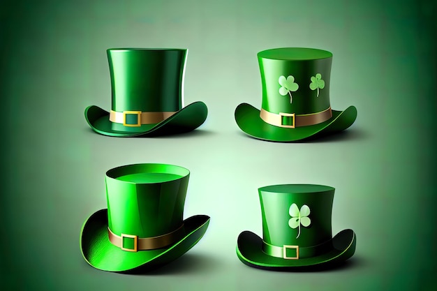 Collection exceptionnelle de chapeaux stPatrick verts avec copie espace Generative Ai