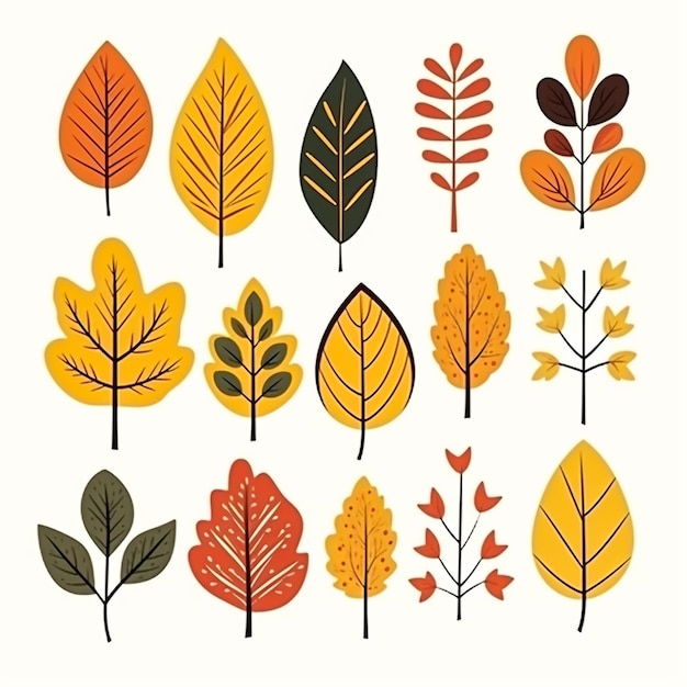 Une collection de feuilles d'automne sur un fond blanc Feuilles vectorielles isolées