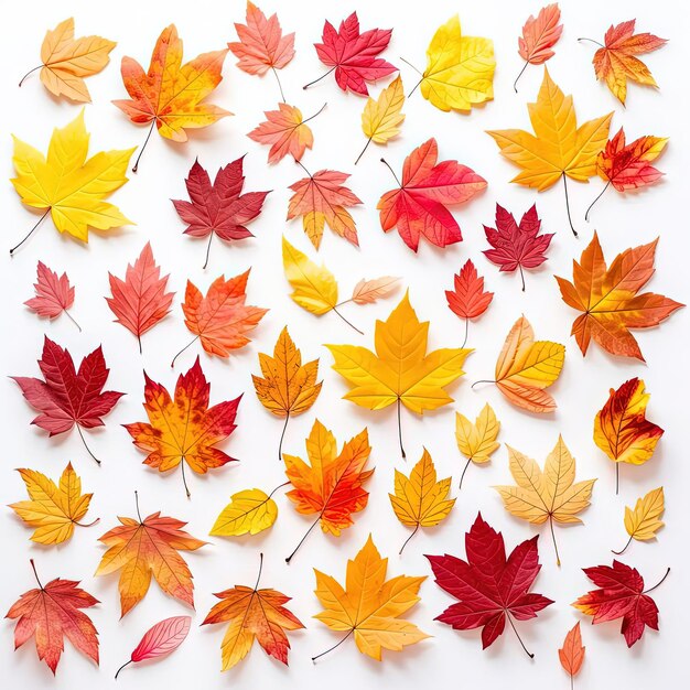 collection de feuilles d'automne sur fond blanc